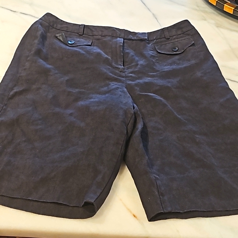 TALBOTS WOMENS 100% IRISH LINEN BERMUDA SHORTS BLACK SZ 12
